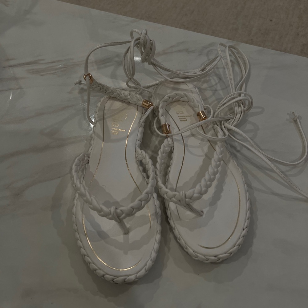 White tie up sandals